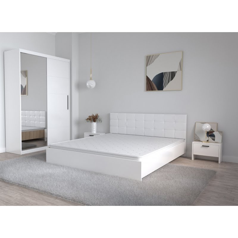 30-1.jpg Set Dormitor Coral Alb cu tablie tapitata Dressing 2 usi glisante cu oglinda si Noptiere - imagine 1