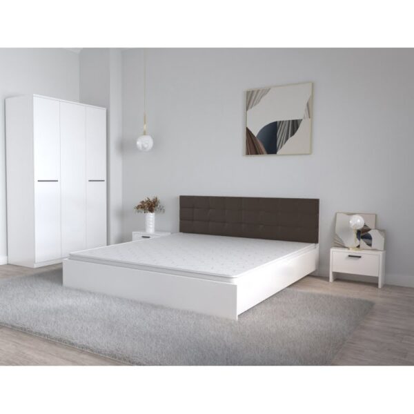 Set Dormitor Coral Alb cu tablie tapitata Wenge Dulap Lorena 3 usi si Noptiere