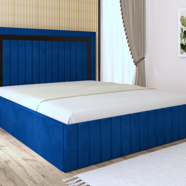 Pat tapitat Matei Albastru Stofa cu oglinda Neagra