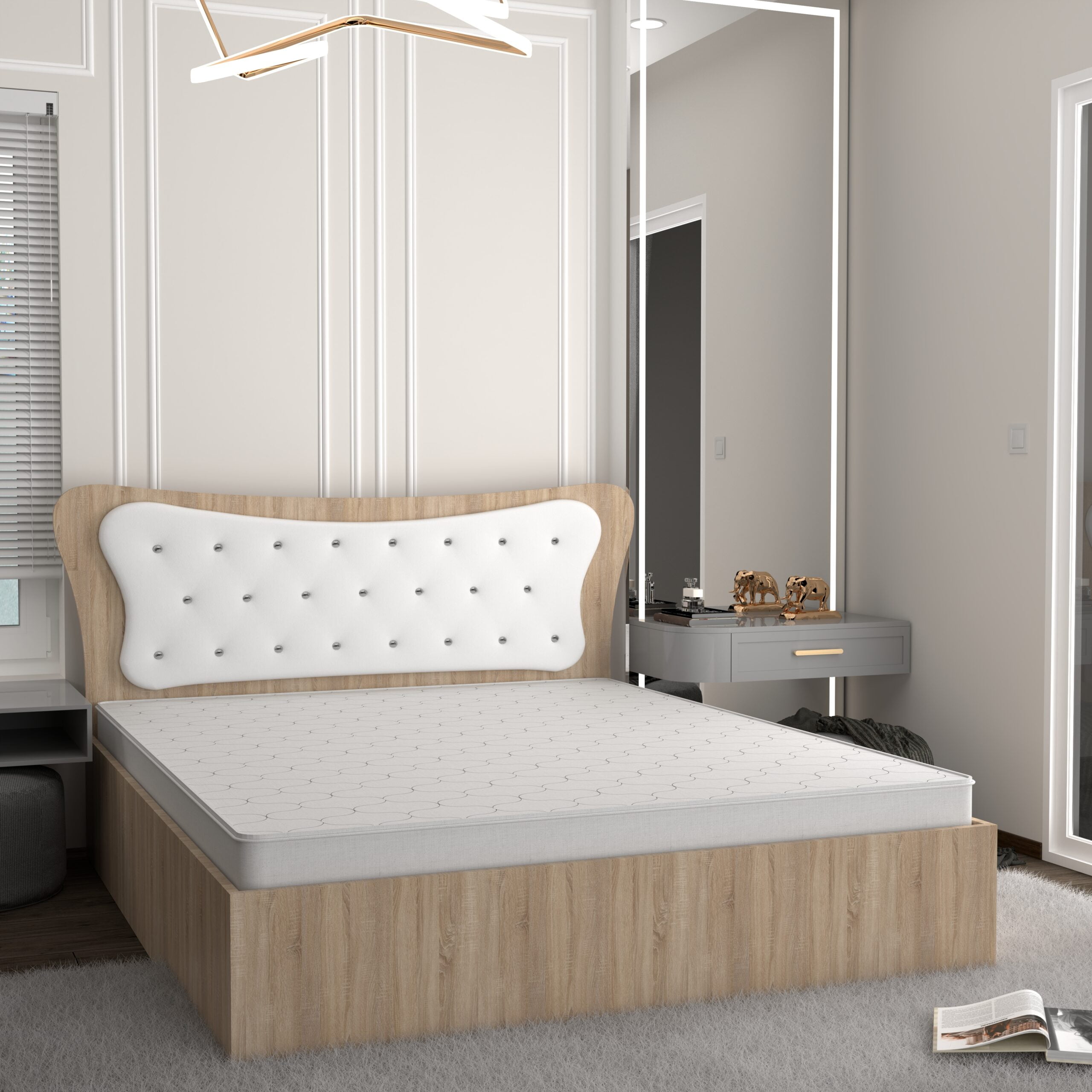 Dante-sonoma-alb-scaled-1.jpg Pat Dante Sonoma cu Tapiterie Alba 160 cm x 200 cm Cu Saltea Lux - imagine 1