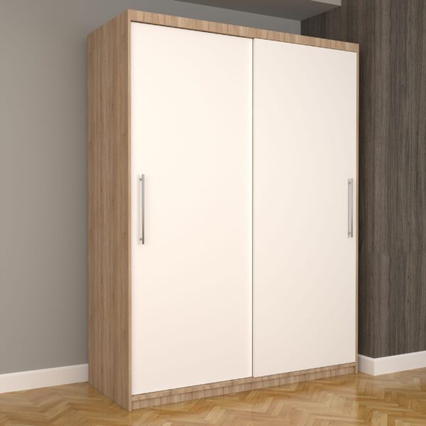 Dulap Dormitor Nova Eco 150 cm x 200 cm, fara oglinda, sonoma cu usi glisante albe