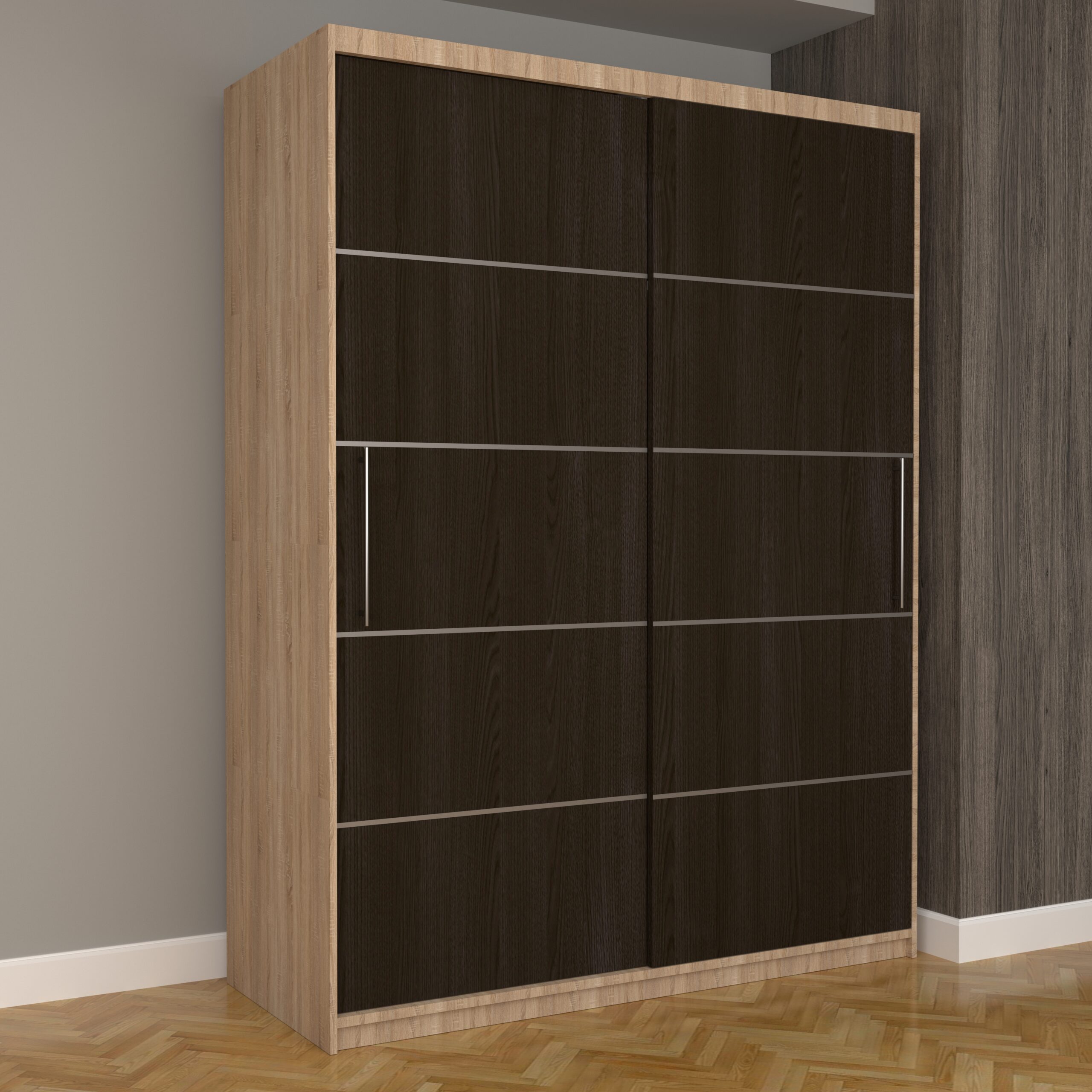 a-53-scaled-1.jpg Dulap Dormitor Nova Plus 150 cm x 200 cm, fara oglinda, Sonoma cu usi glisante Wenge - imagine 1