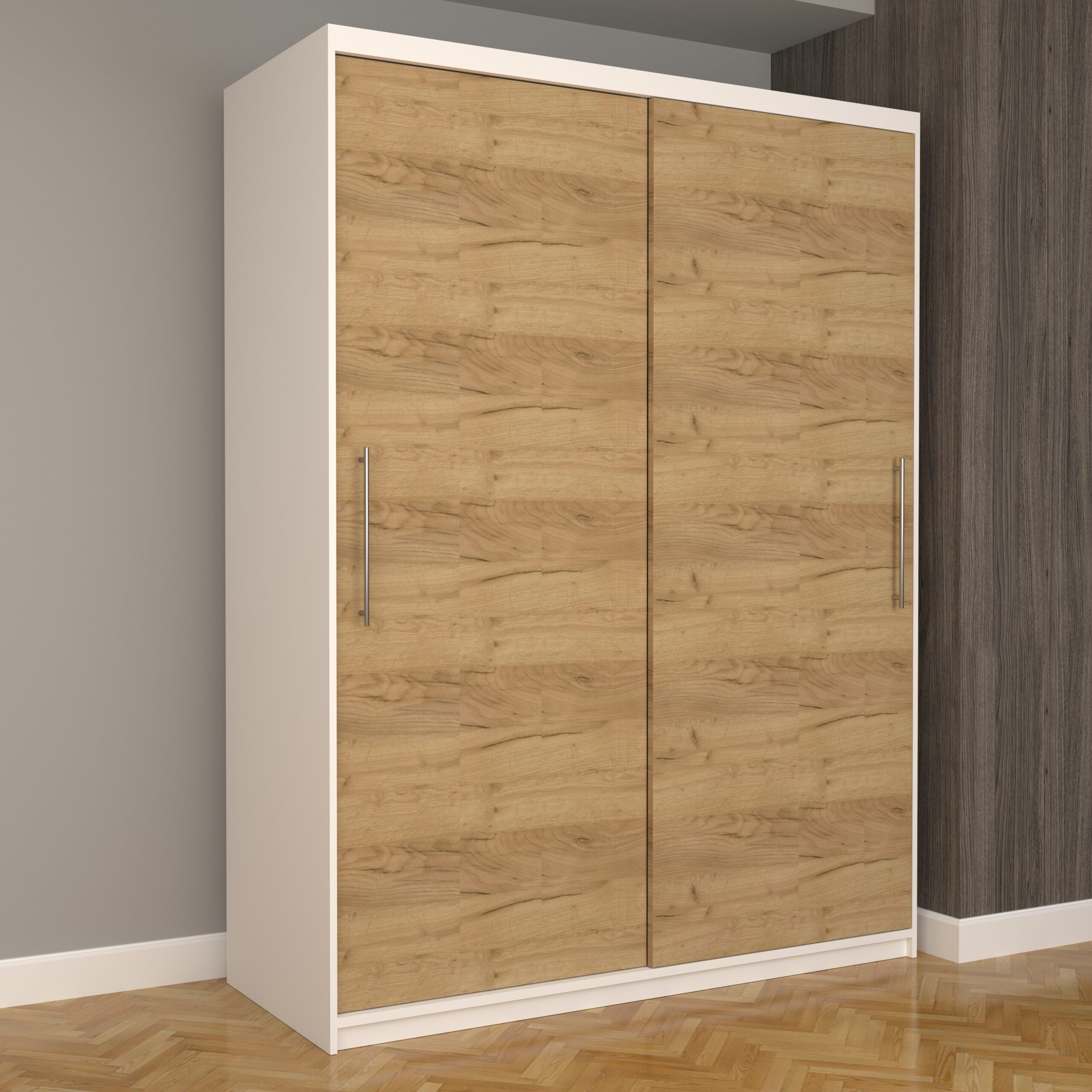 a-6-scaled-1.jpg Dulap Dormitor Nova Eco 150 cm x 200 cm, fara oglinda, alb cu usi glisante oak craft gold - imagine 1