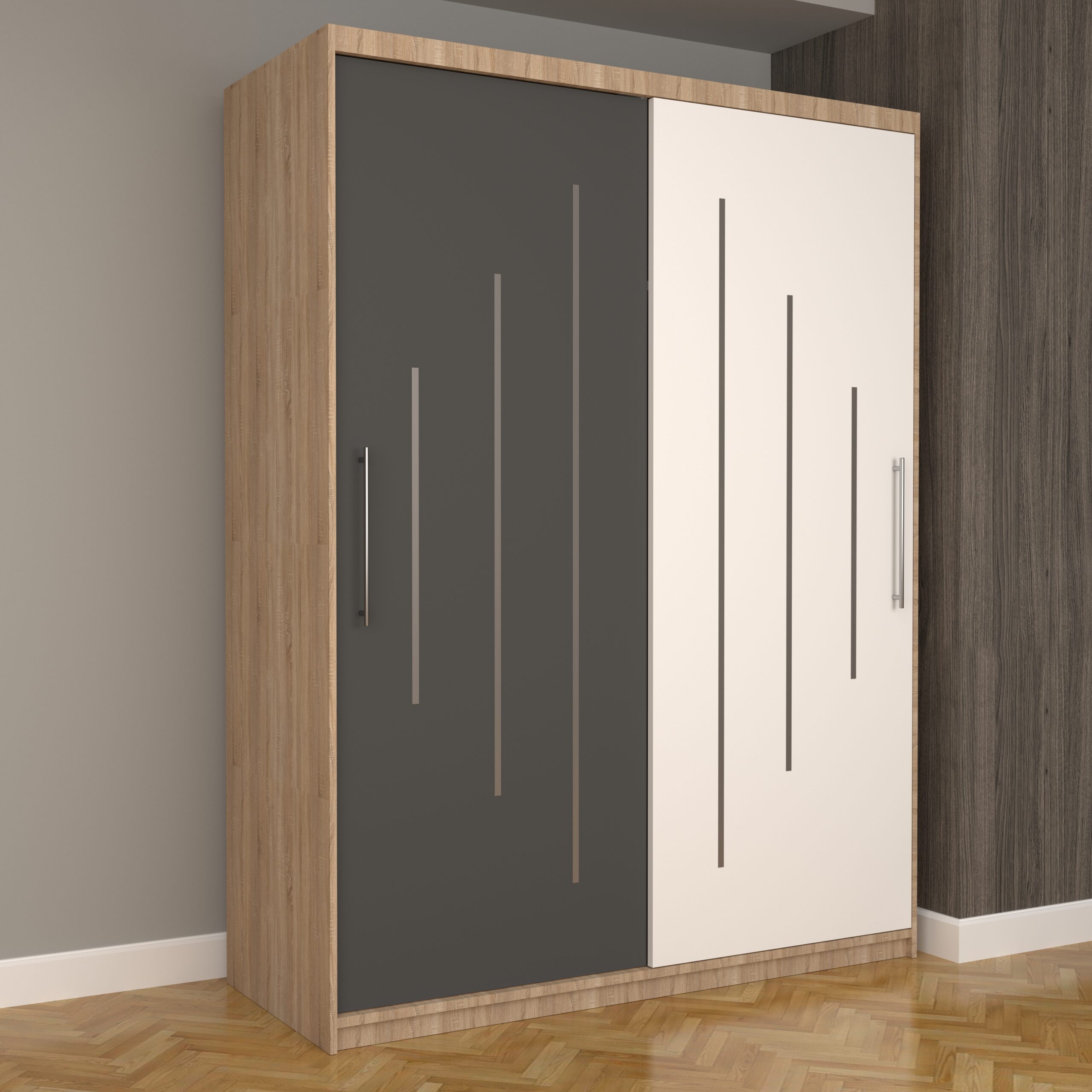 a-79-scaled-1.jpg Dulap Dormitor Nova Ultra 150 cm x 200 cm , fara oglinda , sonoma cu usi glisante gri alb - imagine 1