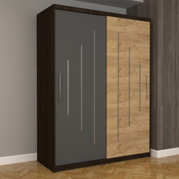 Dulap Dormitor Nova Ultra 150 cm x 200 cm , fara oglinda , wenge cu usi glisante gri oak craft gold