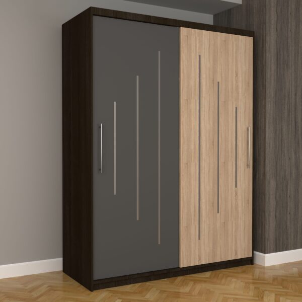 Dulap Dormitor Nova Ultra 150 cm x 200 cm , fara oglinda , wenge cu usi glisante gri sonoma