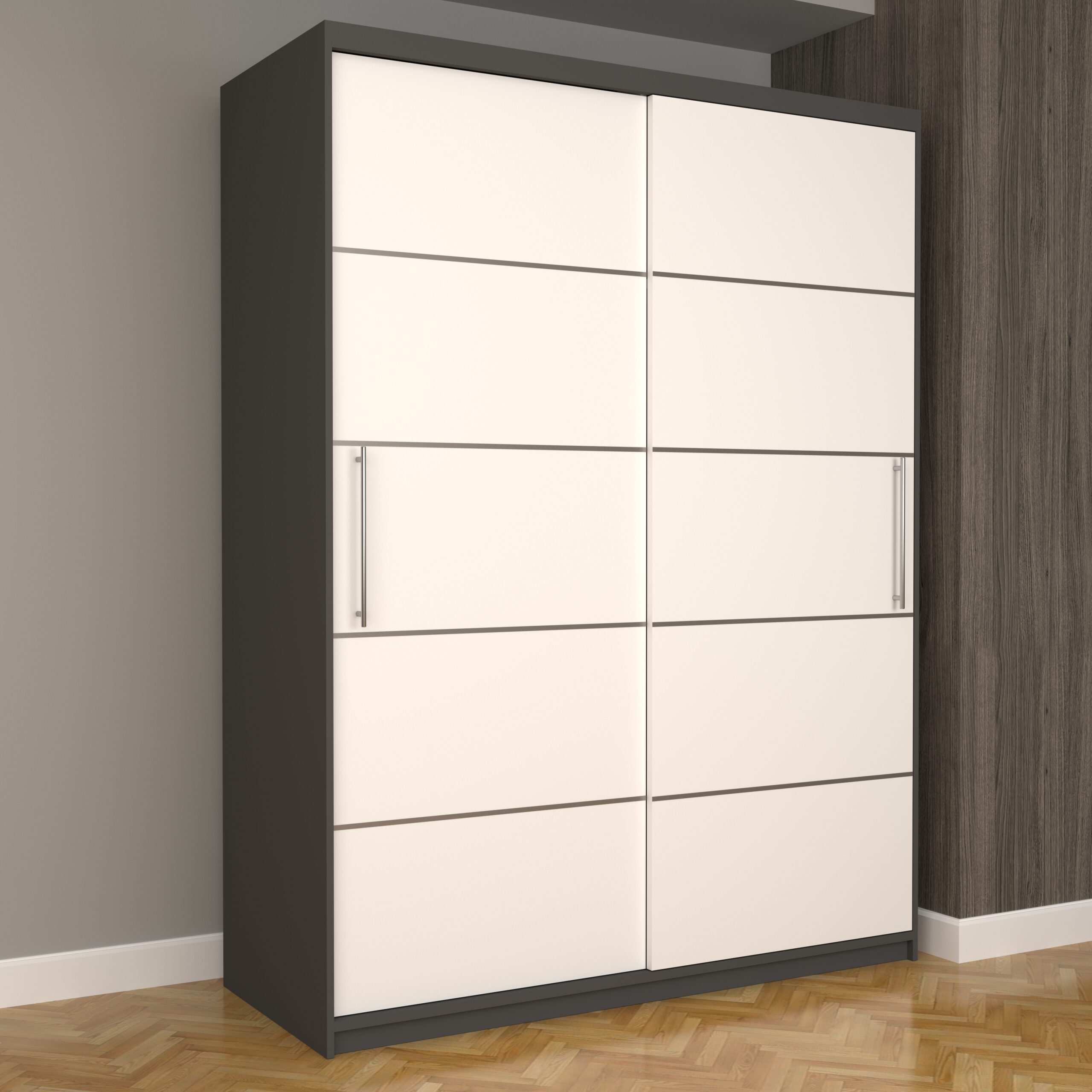 a-91-scaled-1.jpg Dulap Dormitor Nova Plus 150 cm x 200 cm, fara oglinda, Gri cu usi glisante Alb - imagine 1