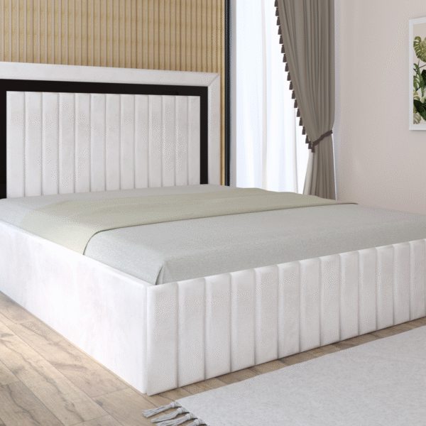 Pat tapitat Matei Alb Stofa cu oglinda Neagra