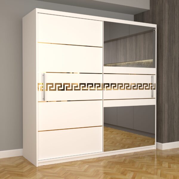 Dulap Dormitor Nova Gold 200 cm x 200 cm cu oglinda Alb cu usi Alb