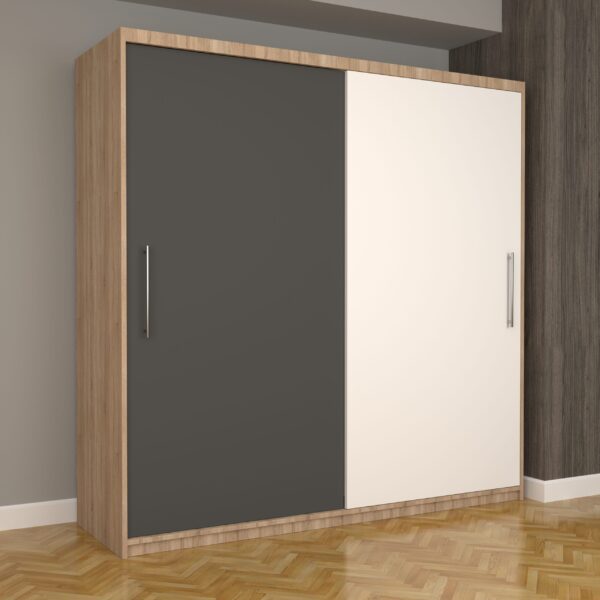 Dulap Dormitor Nova Eco 200 cm x 200 cm fara oglinda Sonoma cu usi glisante gri Alb