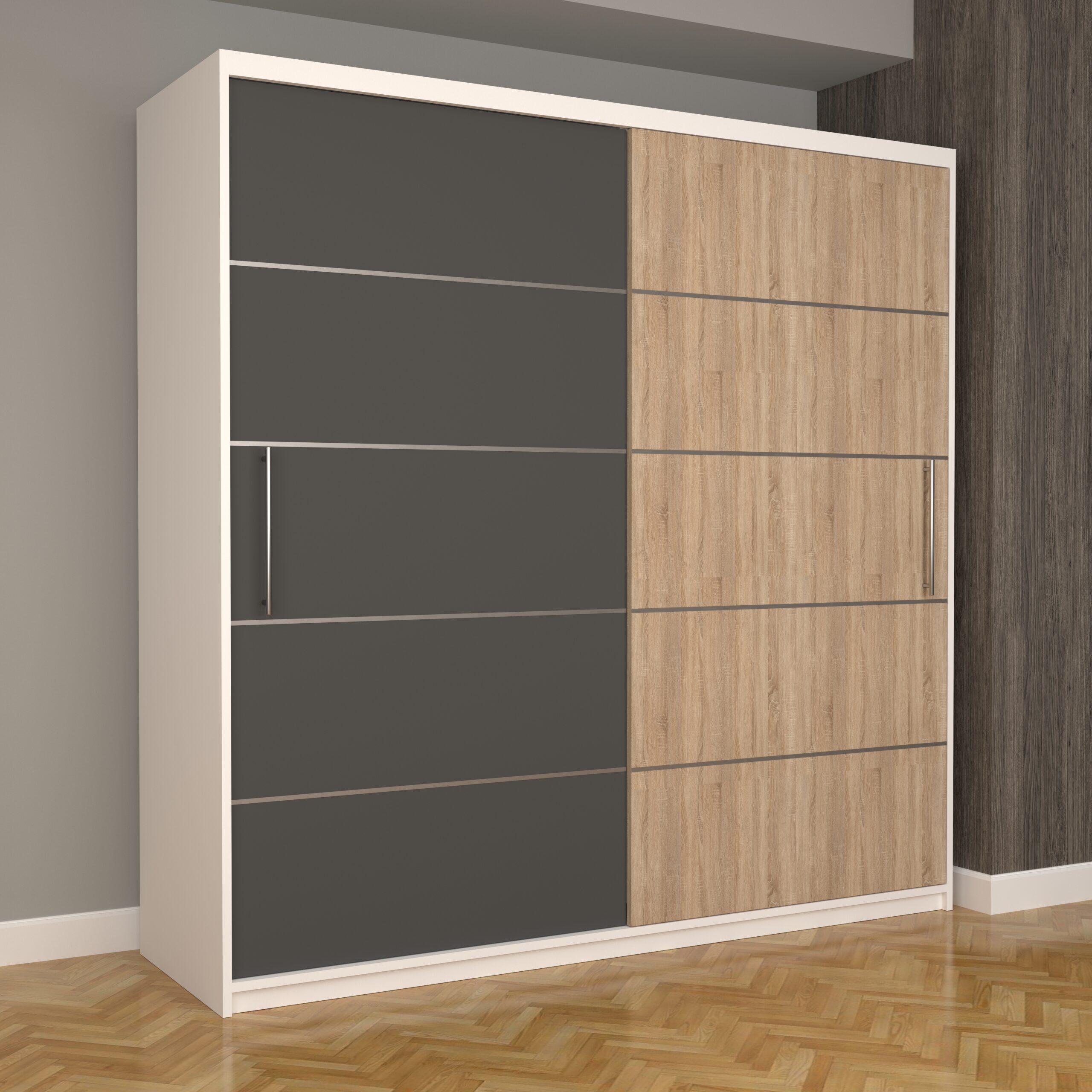 b-33-scaled-1.jpg Dulap Dormitor Nova Plus 200 cm x 200 cm, fara oglinda, Alb cu usi glisante Gri Sonoma - imagine 1