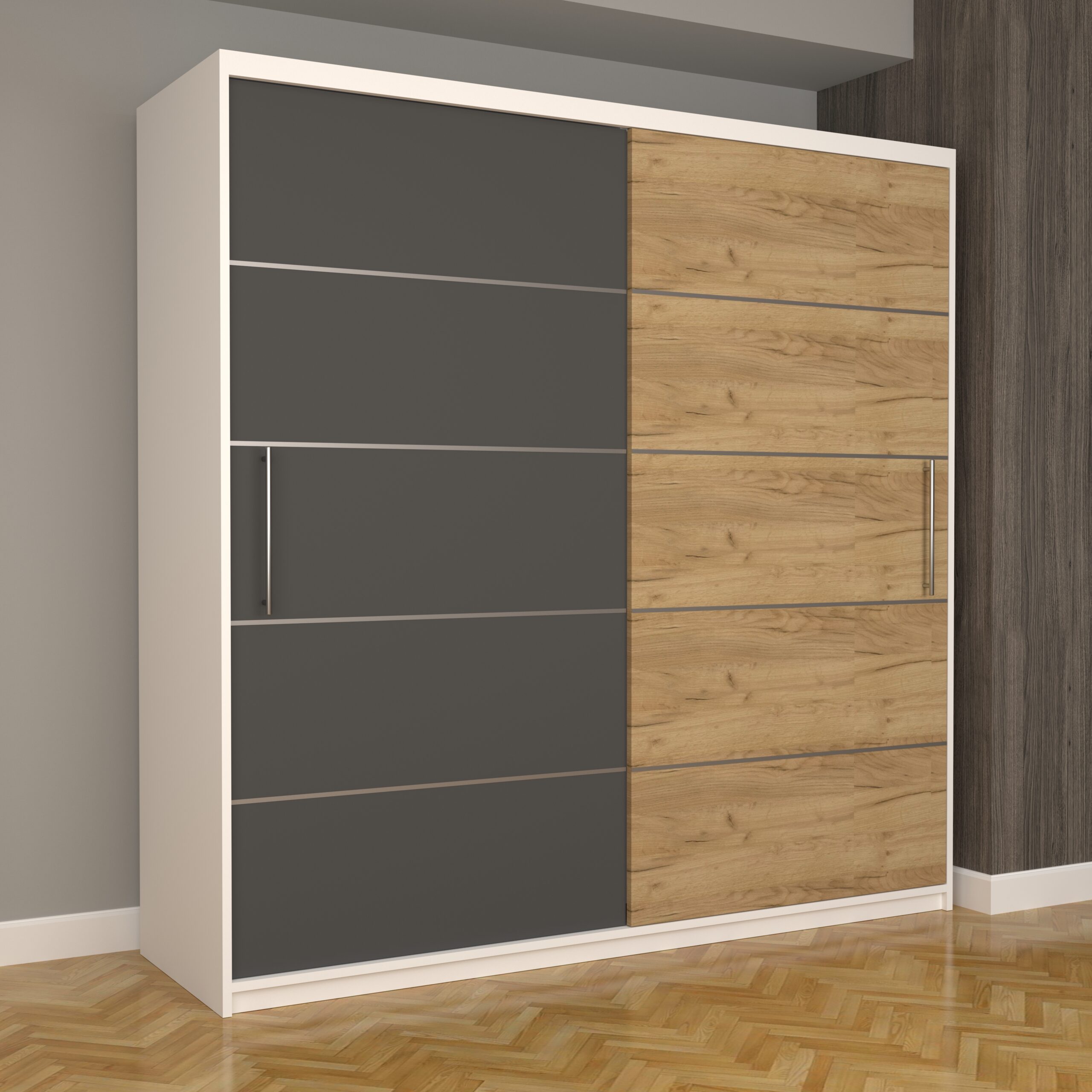 b-35-scaled-1.jpg Dulap Dormitor Nova Plus 200 cm x 200 cm, fara oglinda, Alb cu usi glisante Gri Oak Craft Gold - imagine 1