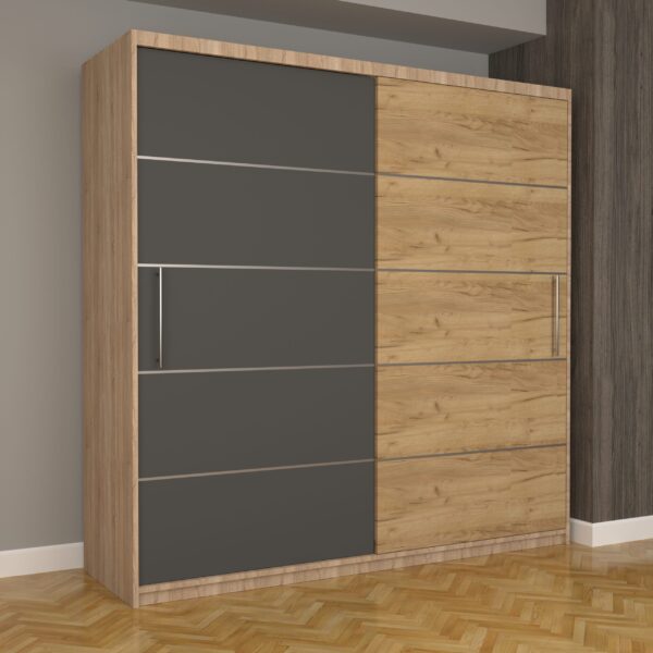 Dulap Dormitor Nova Plus 200 cm x 200 cm, fara oglinda, Sonoma cu usi glisante Gri Oak Craft Gold