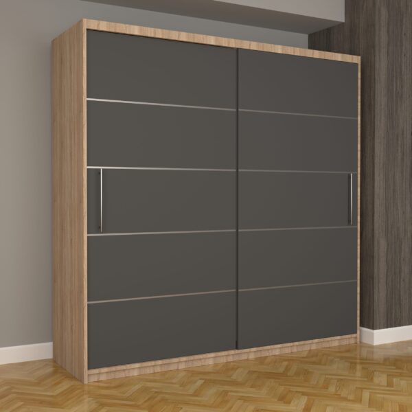 Dulap Dormitor Nova Plus 200 cm x 200 cm, fara oglinda, Sonoma cu usi glisante Gri