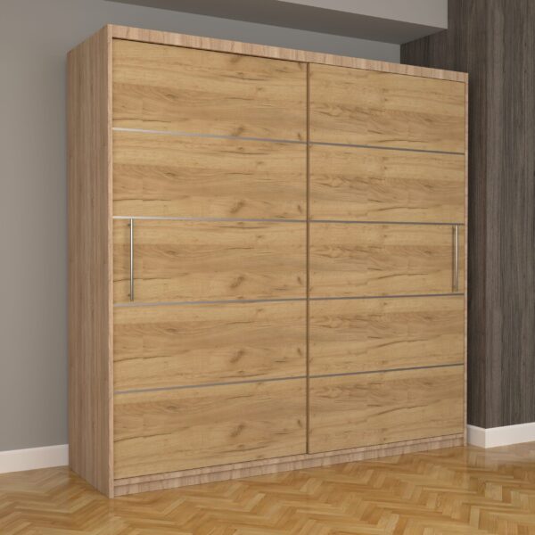 Dulap Dormitor Nova Plus 200 cm x 200 cm, fara oglinda, Sonoma cu usi glisante Oak Craft Gold