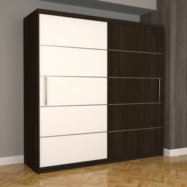 Dulap Dormitor Nova Plus 200 cm x 200 cm, fara oglinda, Wenge cu usi glisante Alb Wenge