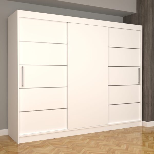 Dulap Dormitor Nova Plus 250 cm x 200 cm , fara oglinda , Alb cu usi glisante Alb