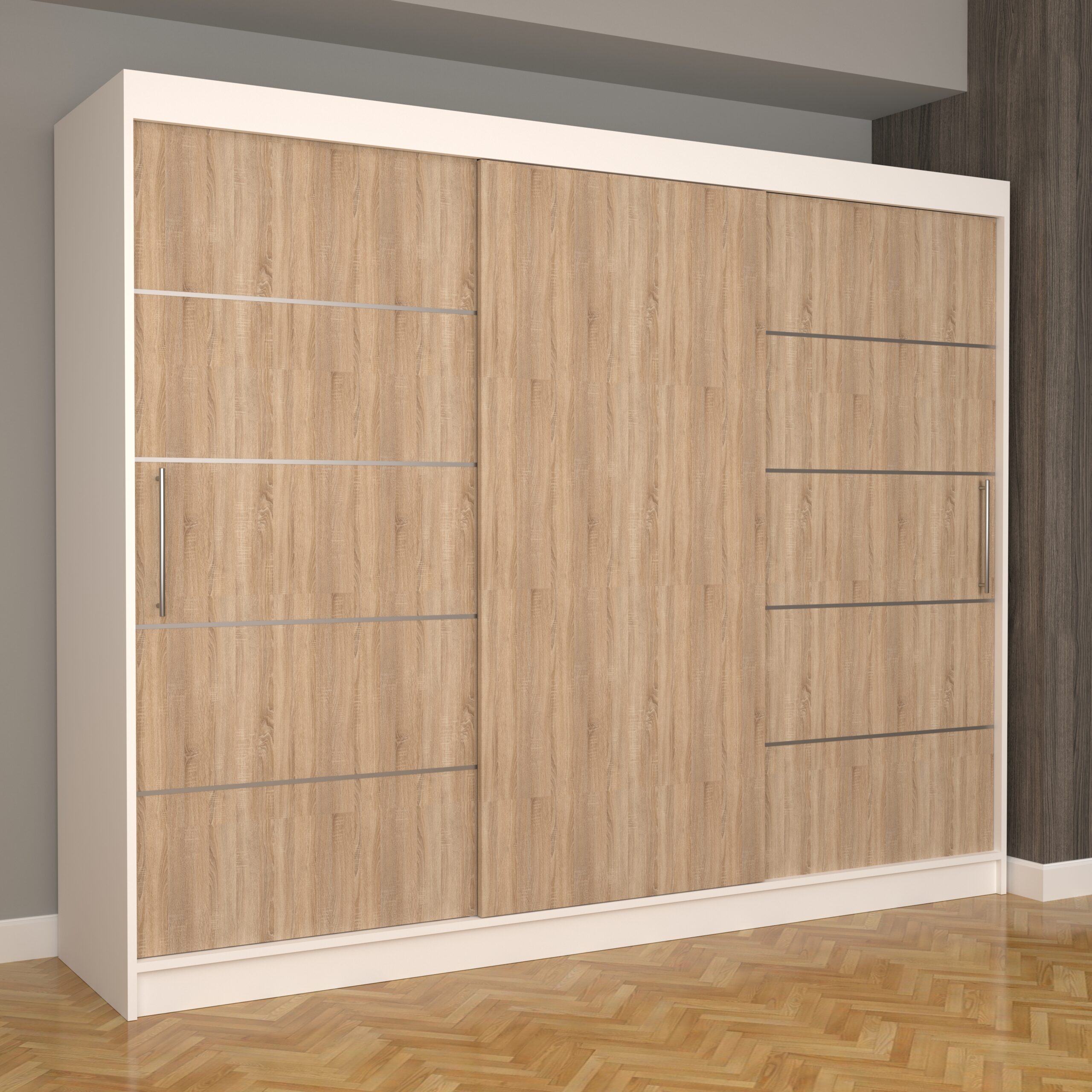 c-19-scaled-1.jpg Dulap Dormitor Nova Plus 250 cm x 200 cm , fara oglinda , Alb cu usi glisante Sonoma - imagine 1