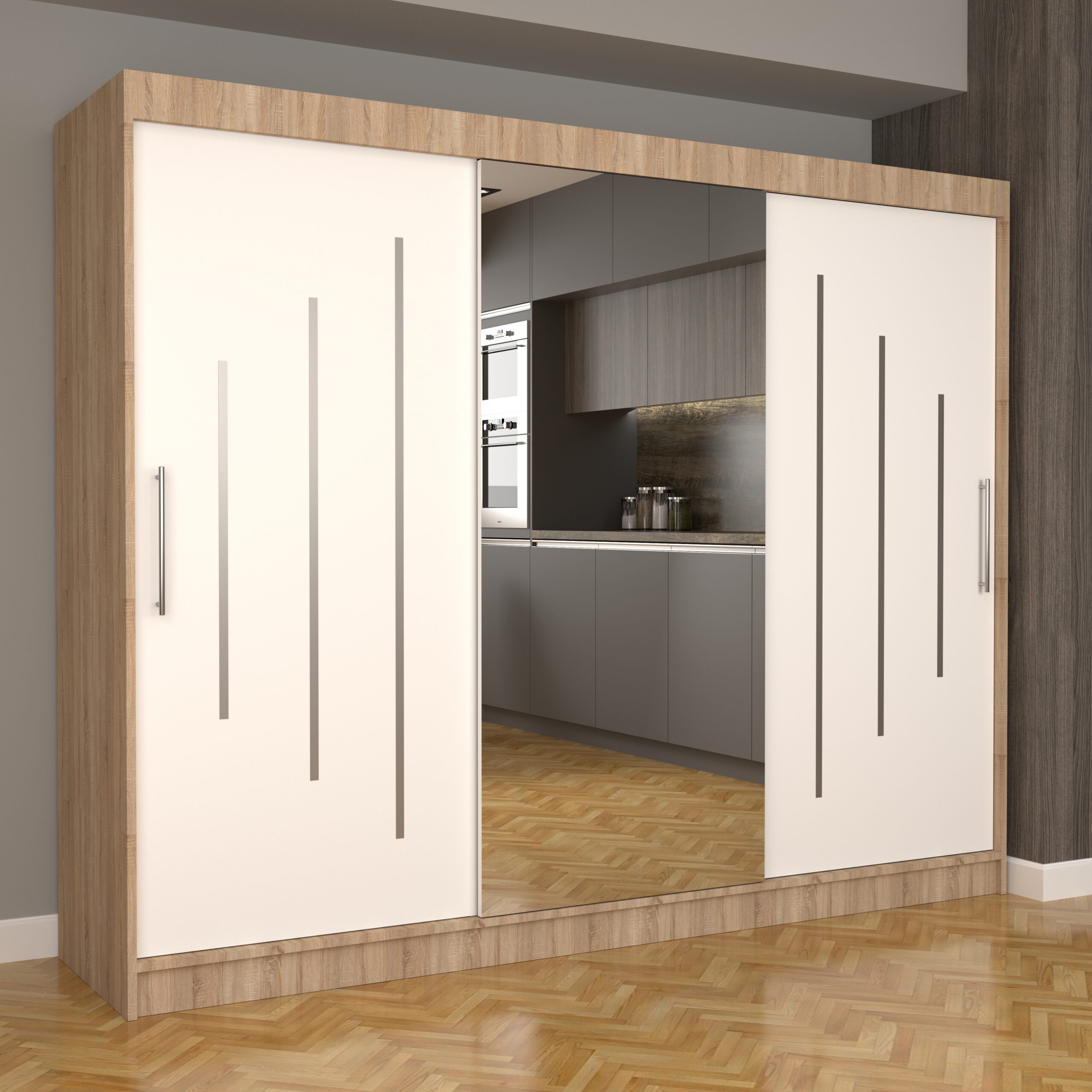 c-47-1-scaled-1.jpg Dulap Dormitor Nova Ultra 250 cm x 200 cm , cu Oglinda , Sonoma cu usi glisante Albe - imagine 1