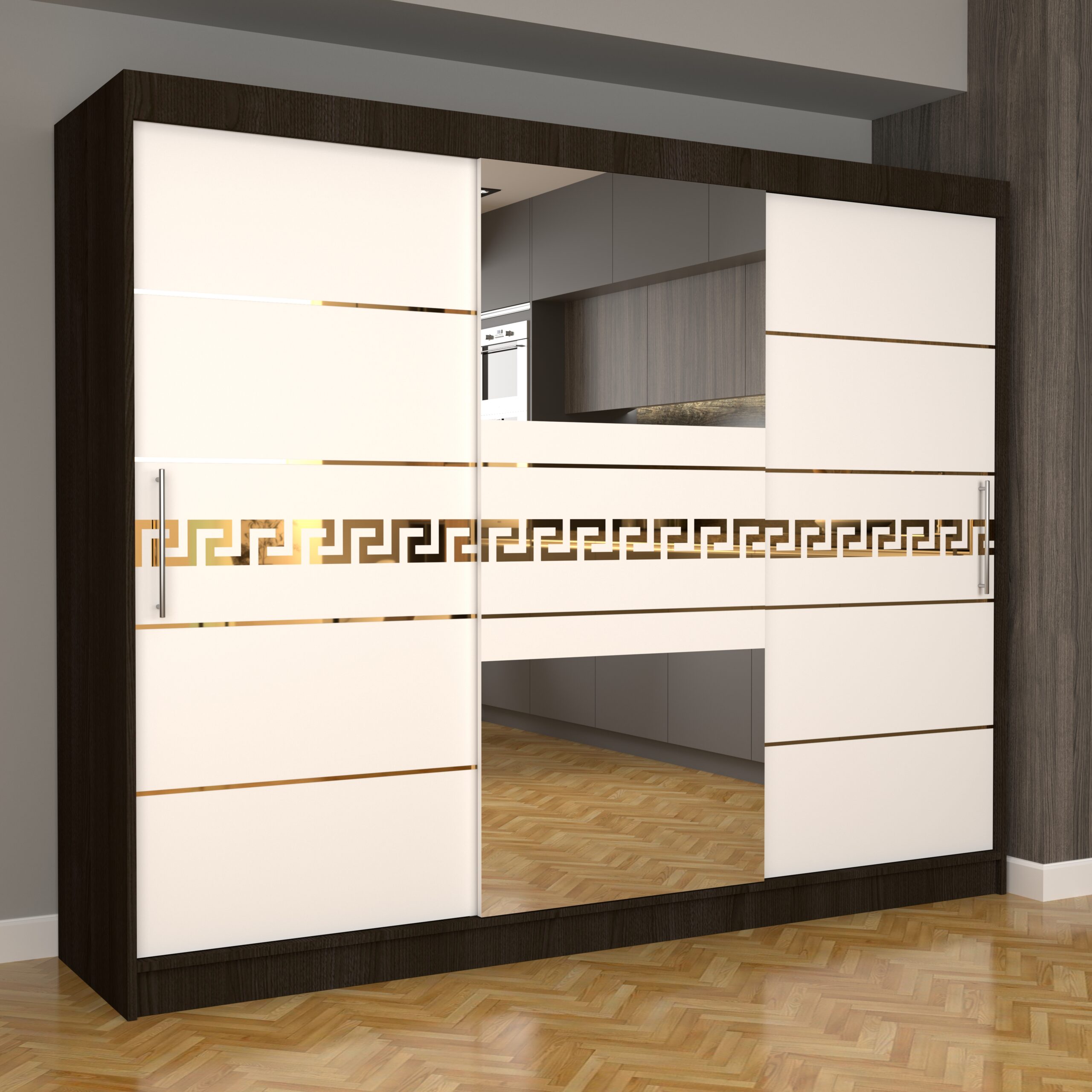 c-71-scaled-1.jpg Dulap Dormitor Nova Gold 250 cm x 200 cm cu oglinda Wenge cu usi glisante Alb - imagine 1