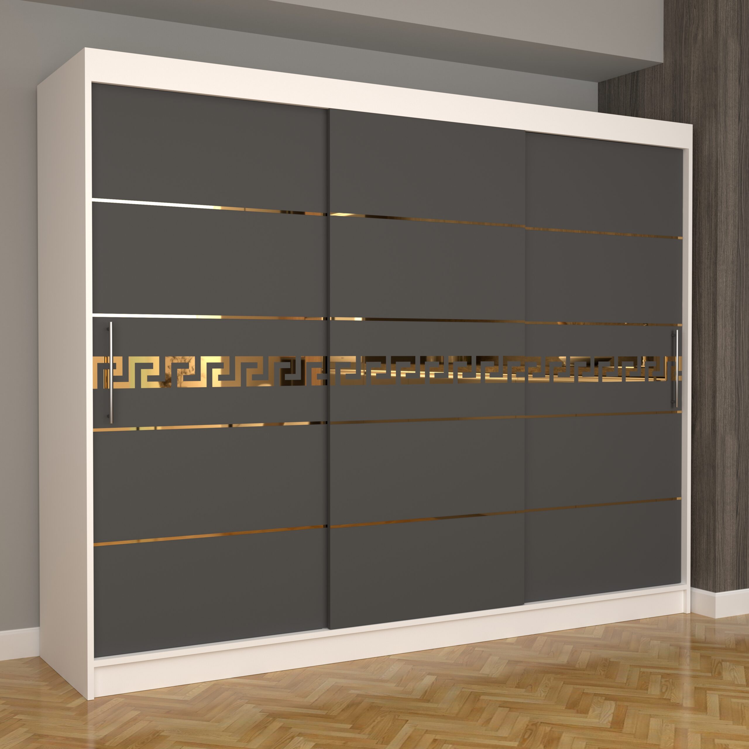 c-74-scaled-1.jpg Dulap Dormitor Nova Gold 250 cm x 200 cm Fara oglinda Alb cu usi Glisante Gri - imagine 1