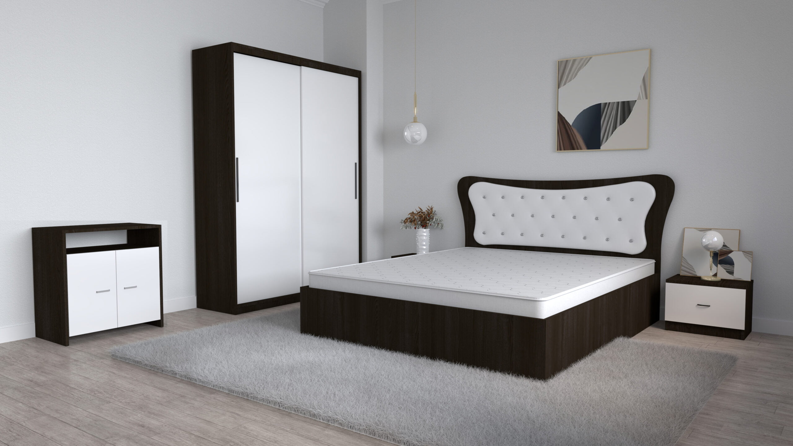 dormitor-dante-wenge-cu-dressing-Deluxe-wenge-fara-oglinda-cu-comoda-Lorena-wenge-scaled-1.jpg Dormitor Dante Magia Alb cu Pat Matrimonial 160 cm x 200 cm Dulap Usi Glisante Fara Oglinda Noptiere si comoda Tv Lorena - imagine 1