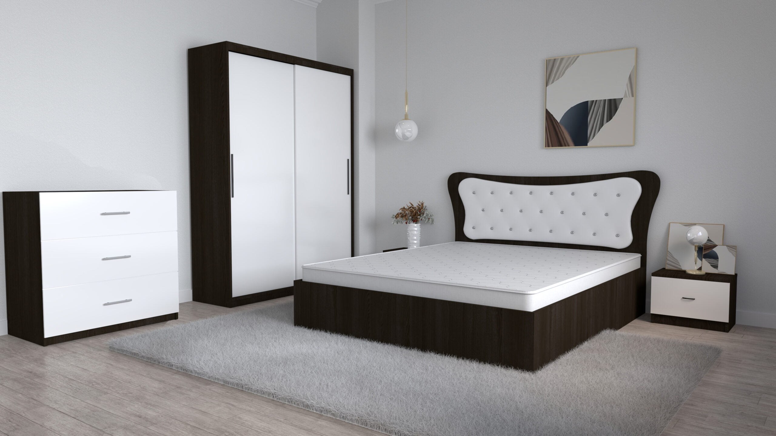 dormitor-dante-wenge-cu-dressing-Deluxe-wenge-fara-oglinda-cu-comoda-alina-wenge-3-sertare-scaled-1.jpg Dormitor Dante Magia Alb cu Pat Matrimonial 160 cm x 200 cm Dulap Usi glisante fara oglinda noptiere si comoda tv 3 sertare - imagine 1