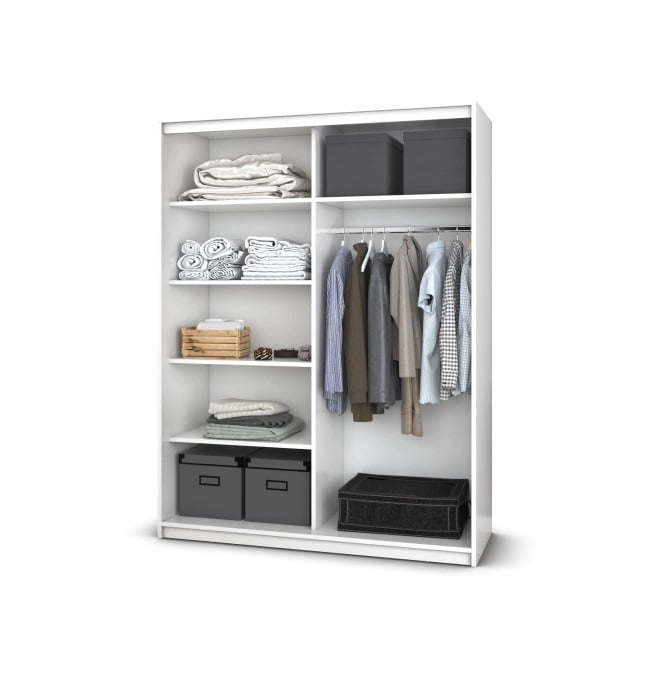 dressing-deluxe-150x200x61-cm-alb-cu-oglinda-1-2.jpg Dulap Dormitor Nova Plus 150 cm x 200 cm, cu oglinda, Alb cu usi glisante Alb - imagine 2