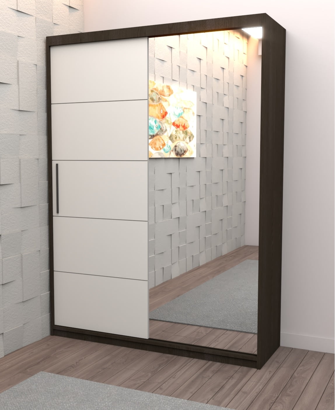 dulap-magia-mirror-redi.jpg Dressing Violeta 150 cm Wenghe cu usi Albe glisante cu oglinda - imagine 2