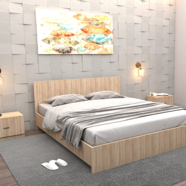 Pat Lorena Sonoma cu Saltea si Set Noptiere