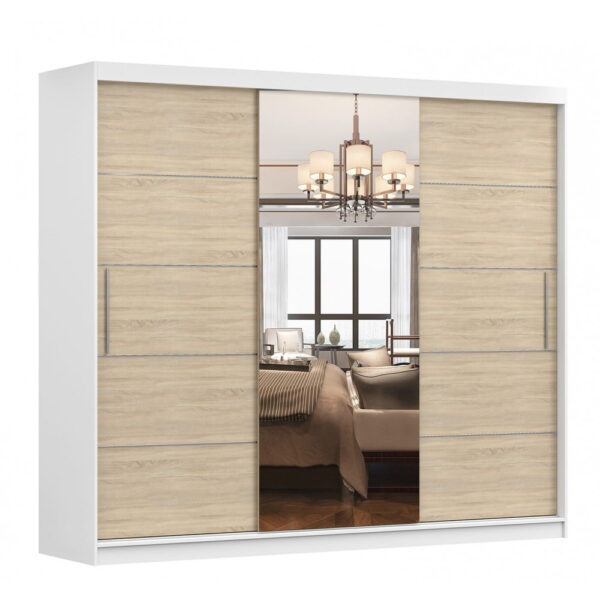 Dressing Amelia 233 cm Alb cu usi Sonoma glisante cu oglinda