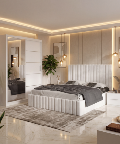 Dormitor Adela Alb Cu Pat Tapitat Dressing 150 Si 2 Noptiere