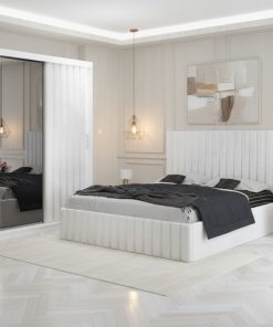 Dormitor Adela Alb cu Dressing Tapitat