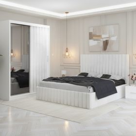 Dormitor Adela Alb cu Dressing Tapitat
