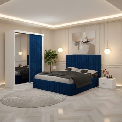 Dormitor Adela Albastru cu Dressing Tapitat