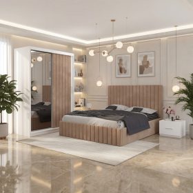 Dormitor Adela Crem cu Dressing Tapitat