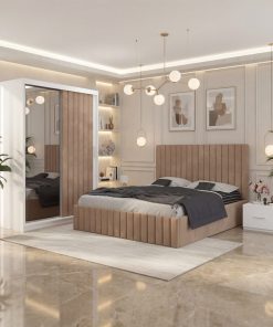 Dormitor Adela Crem cu Dressing Tapitat