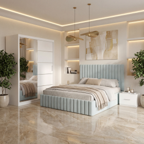 Dormitor Adela Lemon Cu Pat Tapitat Dressing 150 Si 2 Noptiere