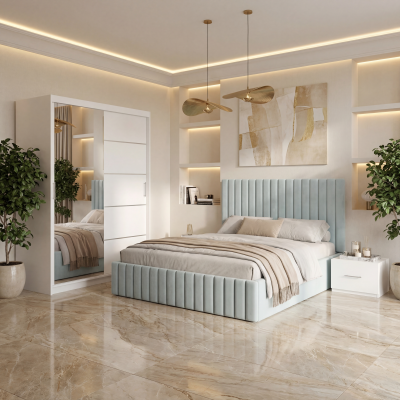 Dormitor Adela Lemon Cu Pat Tapitat Dressing 150 Si 2 Noptiere