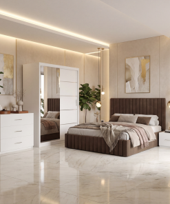 Dormitor Adela Maro Cu Pat Tapitat Dressing 150 Comoda Si 2 Noptiere