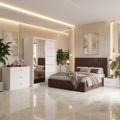 Dormitor Adela Maro Cu Pat Tapitat Dressing 150 Comoda Si 2 Noptiere