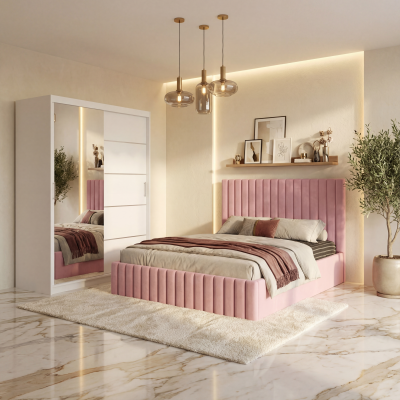 Dormitor Adela Roz Cu Pat Tapitat Dressing 150 Si 2 Noptiere