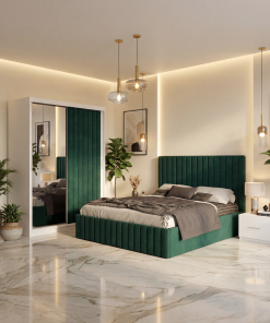 Dormitor Adela Verde cu Dressing Tapitat