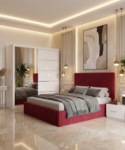 Dormitor Adela Visiniu Cu Pat Tapitat Dressing 150 Si 2 Noptiere