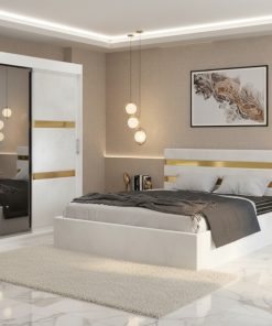 Dormitor Adria Alb Dressing 150 Tapitat Si Pat cu 2 Noptiere