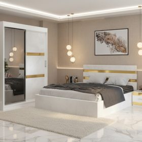 Dormitor Adria Alb Dressing 150 Tapitat Si Pat cu 2 Noptiere