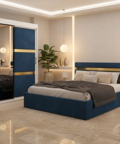 Dormitor Adria Albastru Dressing 150 Tapitat Si Pat cu 2 Noptiere