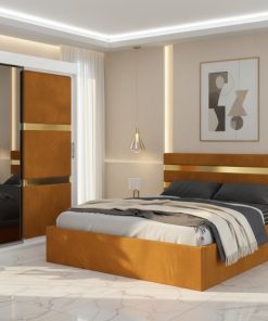 Dormitor Adria Caramiziu Dressing 150 Tapitat Si Pat cu 2 Noptiere