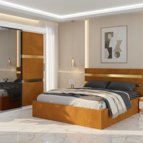 Dormitor Adria Caramiziu Dressing 150 Tapitat Si Pat cu 2 Noptiere