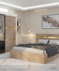 Dormitor Adria Crem Dressing 150 Tapitat Si Pat cu 2 Noptiere